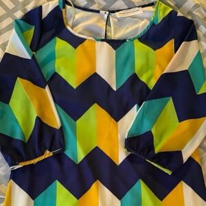 Peach Love Cream Chevron Size Large Dress - Blue, Yellow, Green